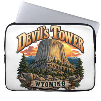 Devil's Tower Wyoming Vintage Zonsondergang Grafie Laptop Sleeve
