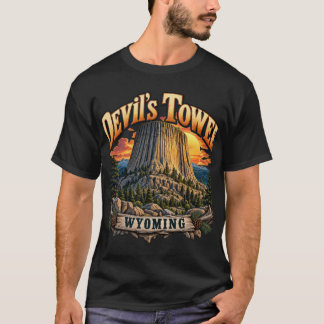 Devil's Tower Wyoming Vintage Zonsondergang Grafis T-shirt