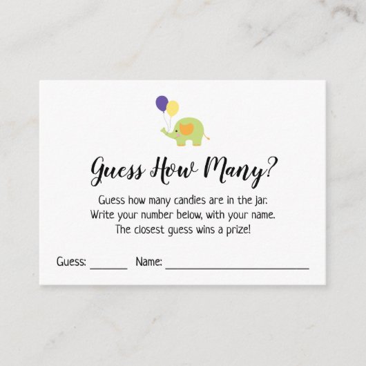 Devinez Combien ? Blanc avec carte de jeu Eléphant (Devant)