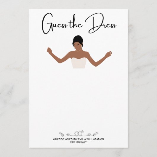 Devinez la robe nuptiale douche jeux carte (Devant)