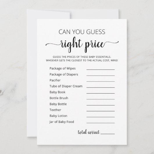 Devinez prix jeu Baby shower partie Carte (Devant)