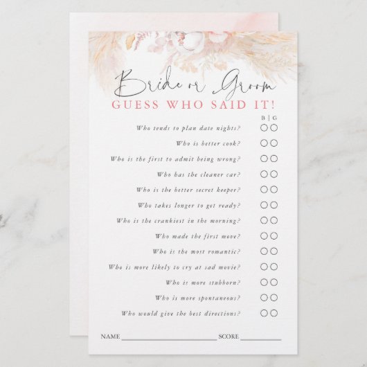 Devinez qui a épousé ou fait la mariée - Carte de (Devant / Derrière)