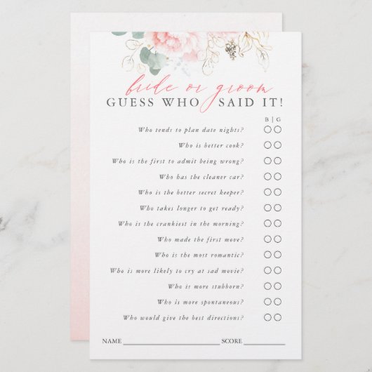 Devinez qui a épousé ou fait la mariée - Carte de (Devant / Derrière)