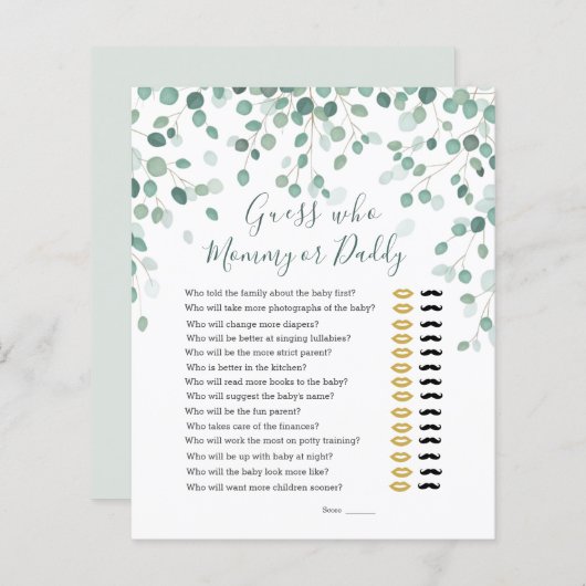 Devinez Qui Baby shower Jeu Eucalyptus Feuilles (Devant / Derrière)