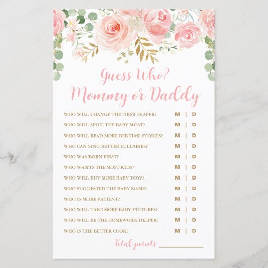 Devinez Qui ? Carte de jeu maman ou papa, Baby sho (Devant)