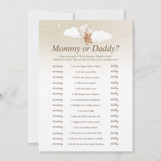 Devinez Qui L'A Dit Teddy Bear Baby shower Carte d (Devant)