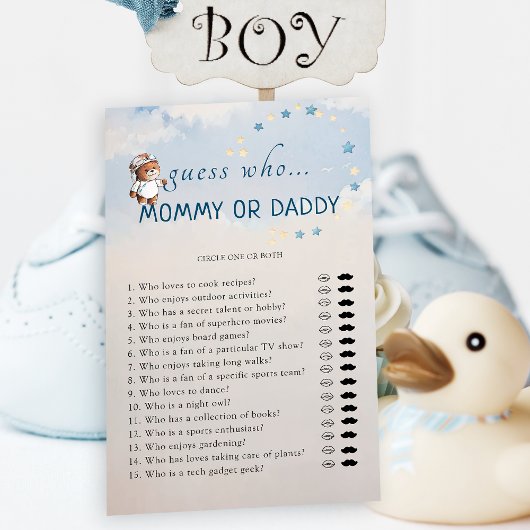 Devinez Qui maman ou papa Baby shower carte de jeu