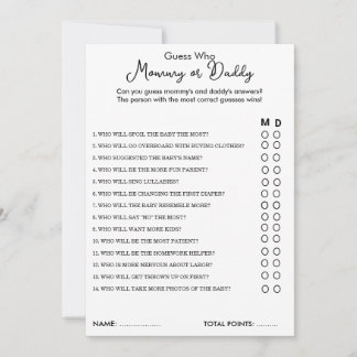Devinez Qui maman ou papa Carte Baby shower de jeu