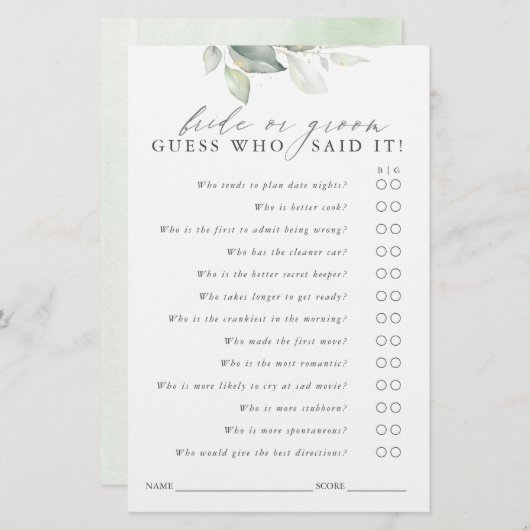 Devinez qui marié ou la chambre - Carte de jeu de  (Devant / Derrière)