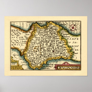Devon (Devonshire) County Engeland John Speed Kaar Poster