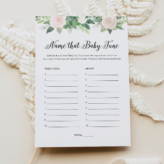 DEVON Floral Name that Baby Tune Baby shower Game Kaart