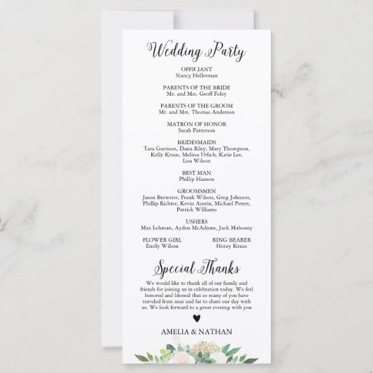 DEVON Greenery Succulent Wedding Programme (Achterkant)