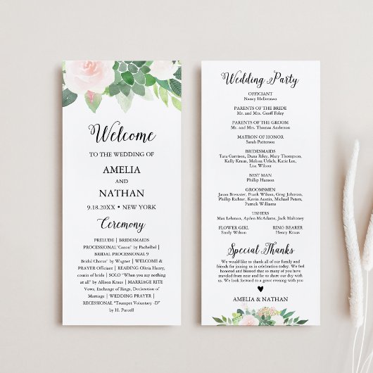 DEVON Greenery Succulent Wedding Programme