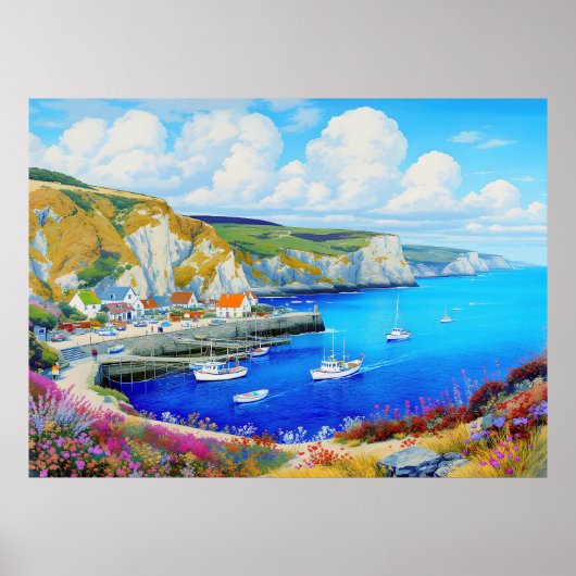 "Devon Harbour Dreamscape" - Een Engels zeegezicht Poster (Voorkant)