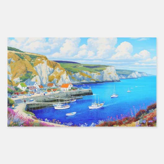 "Devon Harbour Dreamscape" - Een Engels zeegezicht Rechthoekige Sticker (Voorkant)