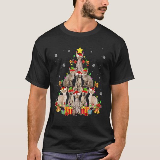 Devon Rex Cat kerstboom Funny Devon Rex Lover T-shirt (Voorkant)