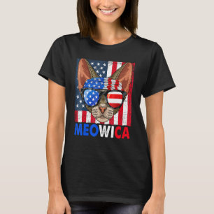 Devon Rex Cat Meowica, 4 juli, met glazen naam T-shirt