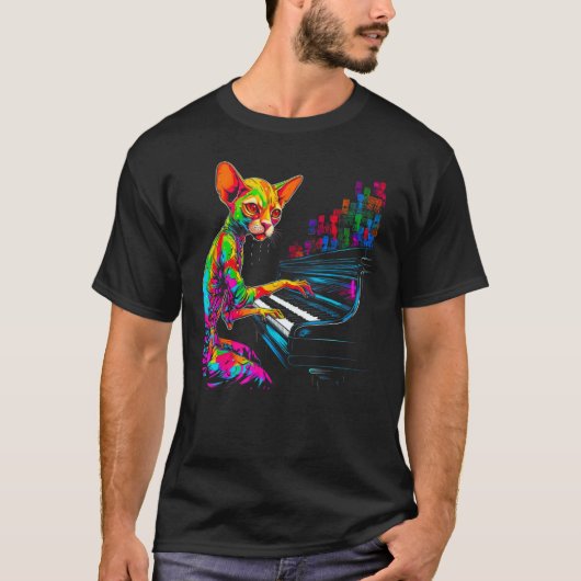 Devon Rex Cat Piano T-shirt (Voorkant)