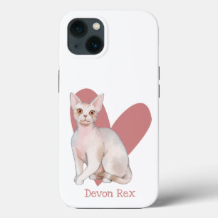 Devon Rex Cat Waterverf Kat Roze hart iPhone 13 Hoesje