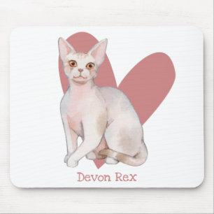 Devon Rex Cat Waterverf Kat Roze hart Muismat