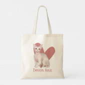 Devon Rex Cat Waterverf Kat Roze hart Tote Bag (Achterkant)