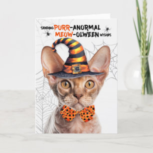 Devon Rex Halloween Cat PURRanormale MEOWolween Feestdagen Kaart