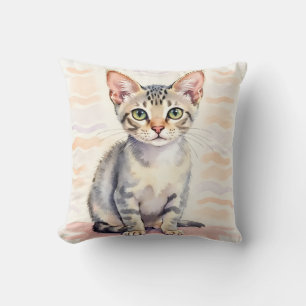 Devon Rex Kat Aquarel Golflijn Kunst Kussen