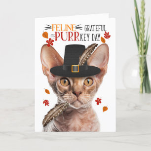Devon Rex Kat Feline Dankbaar voor PURRkey Dag Feestdagen Kaart