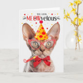 Devon Rex Kat MEOWvelous Verjaardag Kaart (Gele Bloem)
