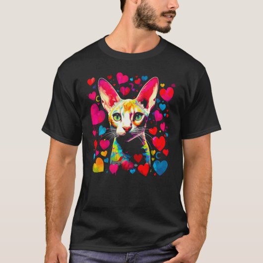 Devon Rex Kat Roze Rode Hart T-shirt (Voorkant)