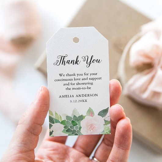 DEVON Succulent Blush Floral Baby shower Favor Cadeaulabel