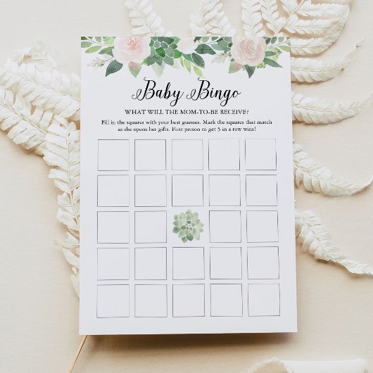 DEVON Succulent Pink Floral Baby shower Bingo Kaar Kaart
