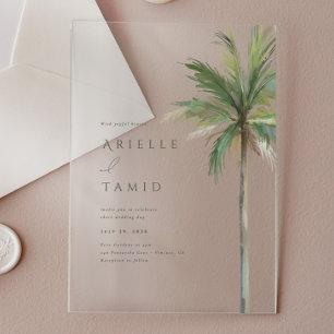 Devonport Modern Waterverf Palm Tree Wedding Acryl Uitnodigingen