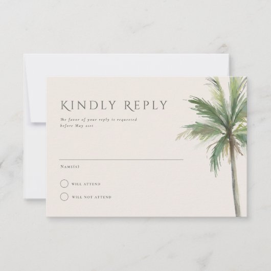 Devonport Modern Waterverf Palm Wedding RSVP Kaart (Voorkant)