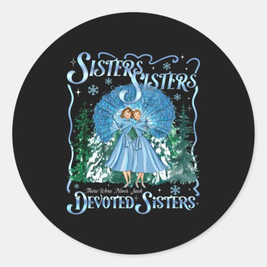 Devoted Sisters Merry Christmas White Xmas Pajamas Ronde Sticker (Voorkant)