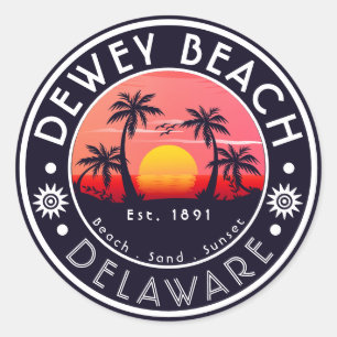 Dewey Beach Delaware Palmbomen Vintage 80s Ronde Sticker