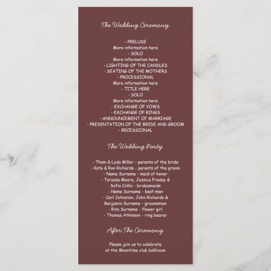 Dewy Grass programmes de mariage rustique (Dos)