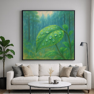Dewy Leaf - Pastel schilderstijl Natuur kunst Poster