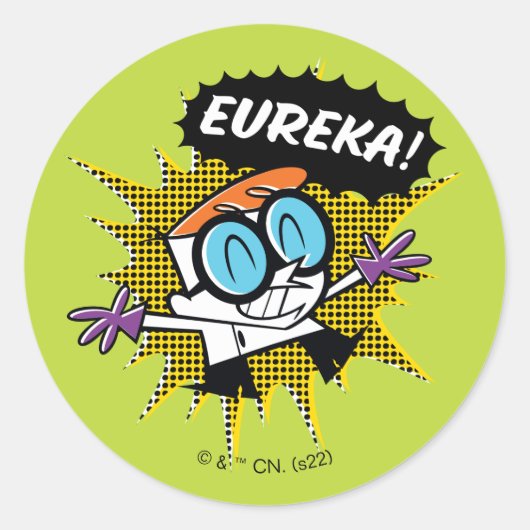 Dexter "Eureka!" Halftone Callout Grafisch Ronde Sticker (Voorkant)