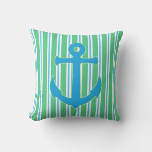 D'extérieur Ancre nautique bleue et verte Coussin extérieur