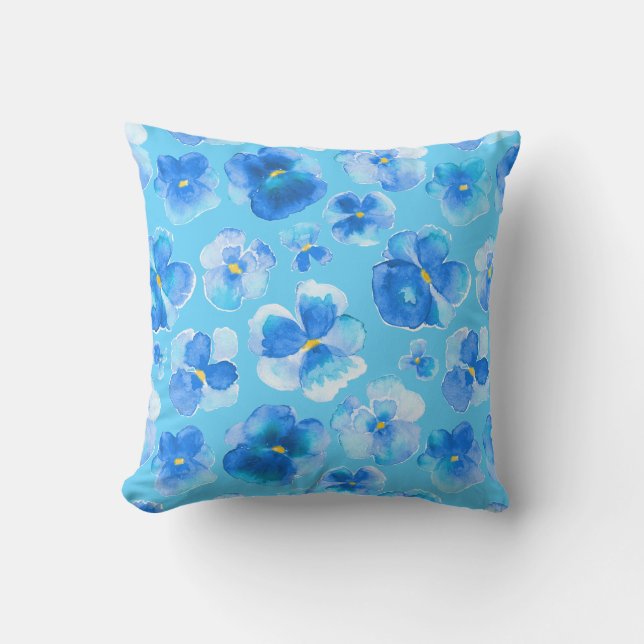 D'extérieur Aquarelle florale bleu pansement coussin d'art mod (Recto)