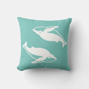 D'extérieur baleines blanches sur coussin bleu turquoise