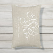 D'extérieur Beige White Linen M. et Mme Mariage Coussin (Devant (Vertical))