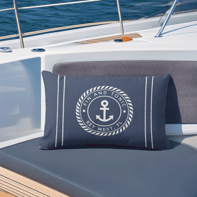 D'extérieur Bleu Marine | Rope & Ancre Nom du bateau Coussin e (Créateur téléchargé)