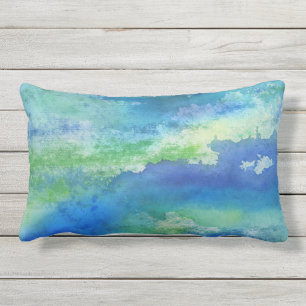D'extérieur Bleu Vert aquarelle Coussin Lumbar