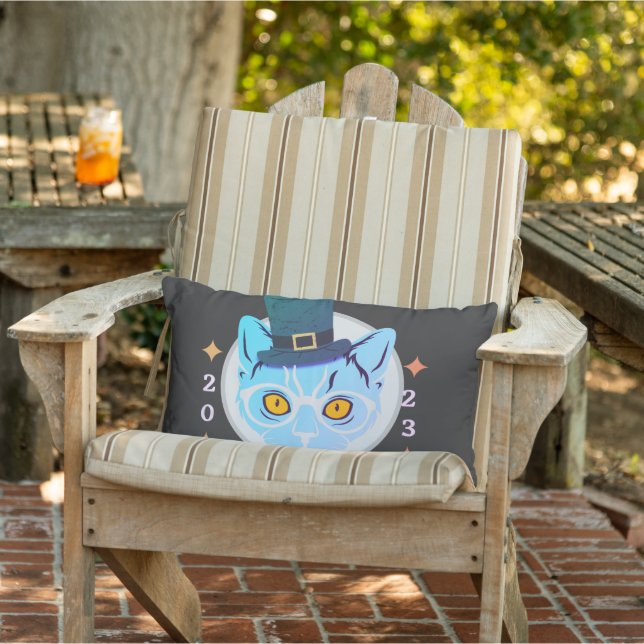 D'extérieur Cool bleu et blanc Chat Lumbar Coussin (Chaise)