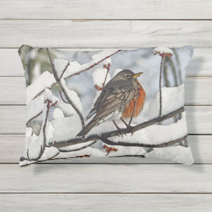 D'EXTÉRIEUR COUSSIN ACCENT / ROBIN SUR LA BRANCHE NEIGE