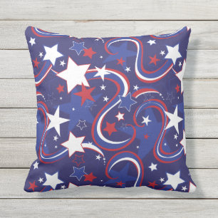 D'extérieur Coussin blanc rouge d'impression d'étoile bleue