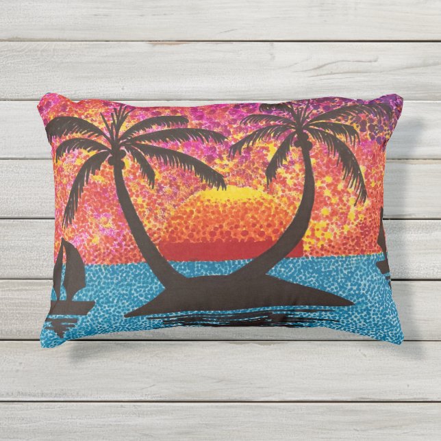 D'extérieur Coussin - Coucher de soleil sur l'île tropicale (Devant)