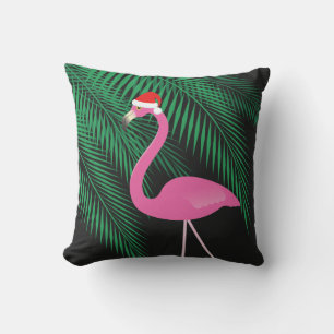 D'extérieur Coussin de Flamant rose de Père Noël rose et noir 